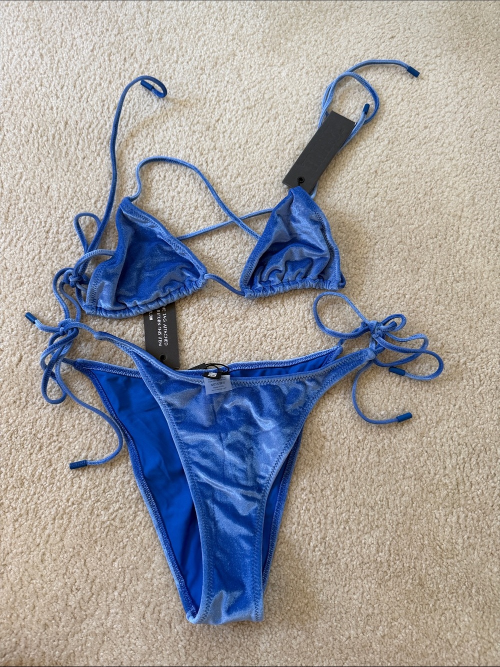 Triangl velvet Blue Triangle String Bikini